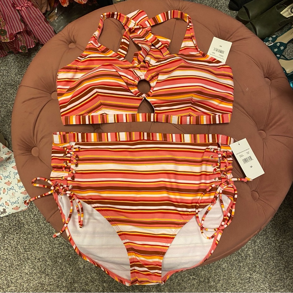 Island Rays Plus Size Striped Two-Piece Bikini Set